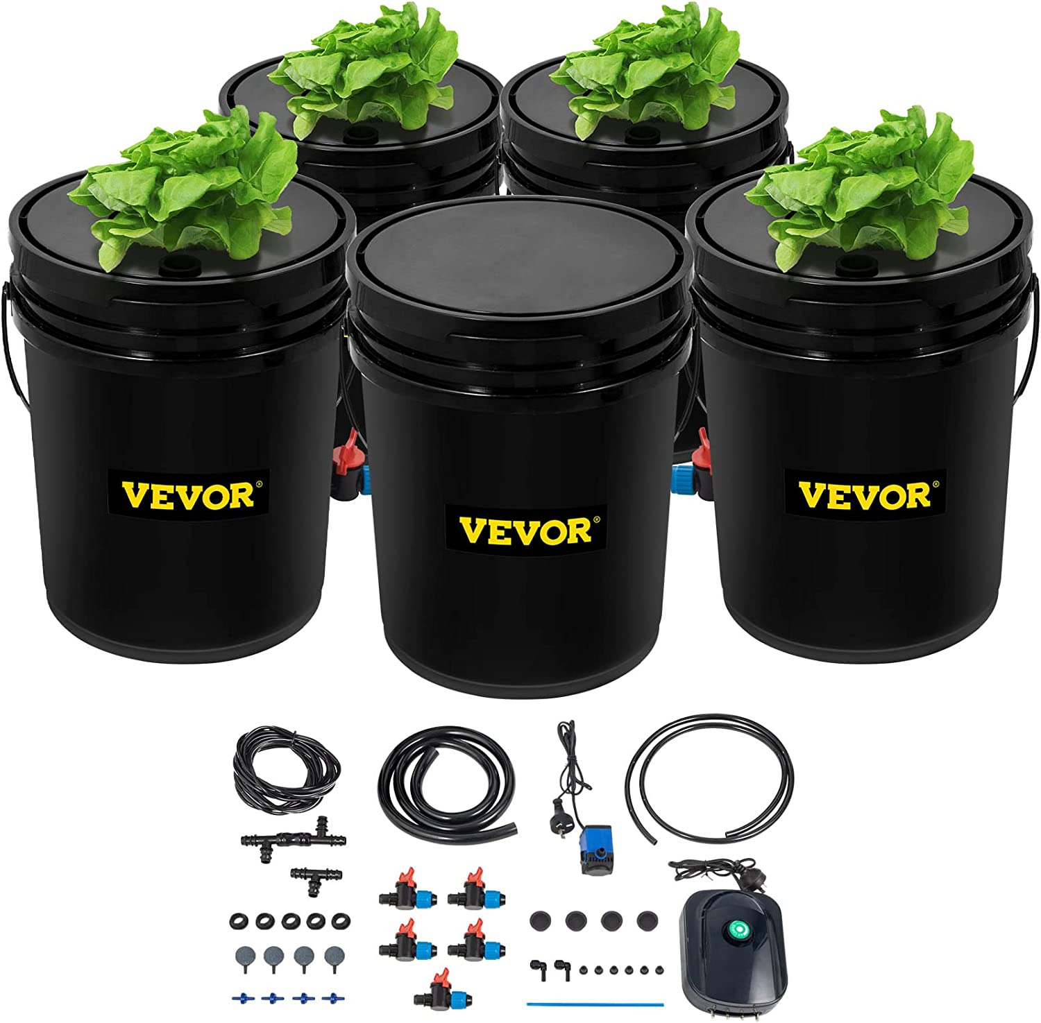 Hydroponic System for Indoor/Outdoor Leafy Vegetables - 5 Gallon, Black