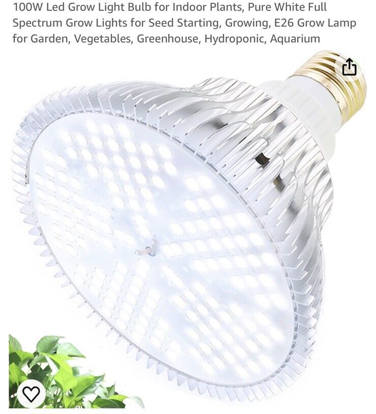 100W LED Grow Light Bulb Pure White Daylight Full Spectrum for Indoor E26