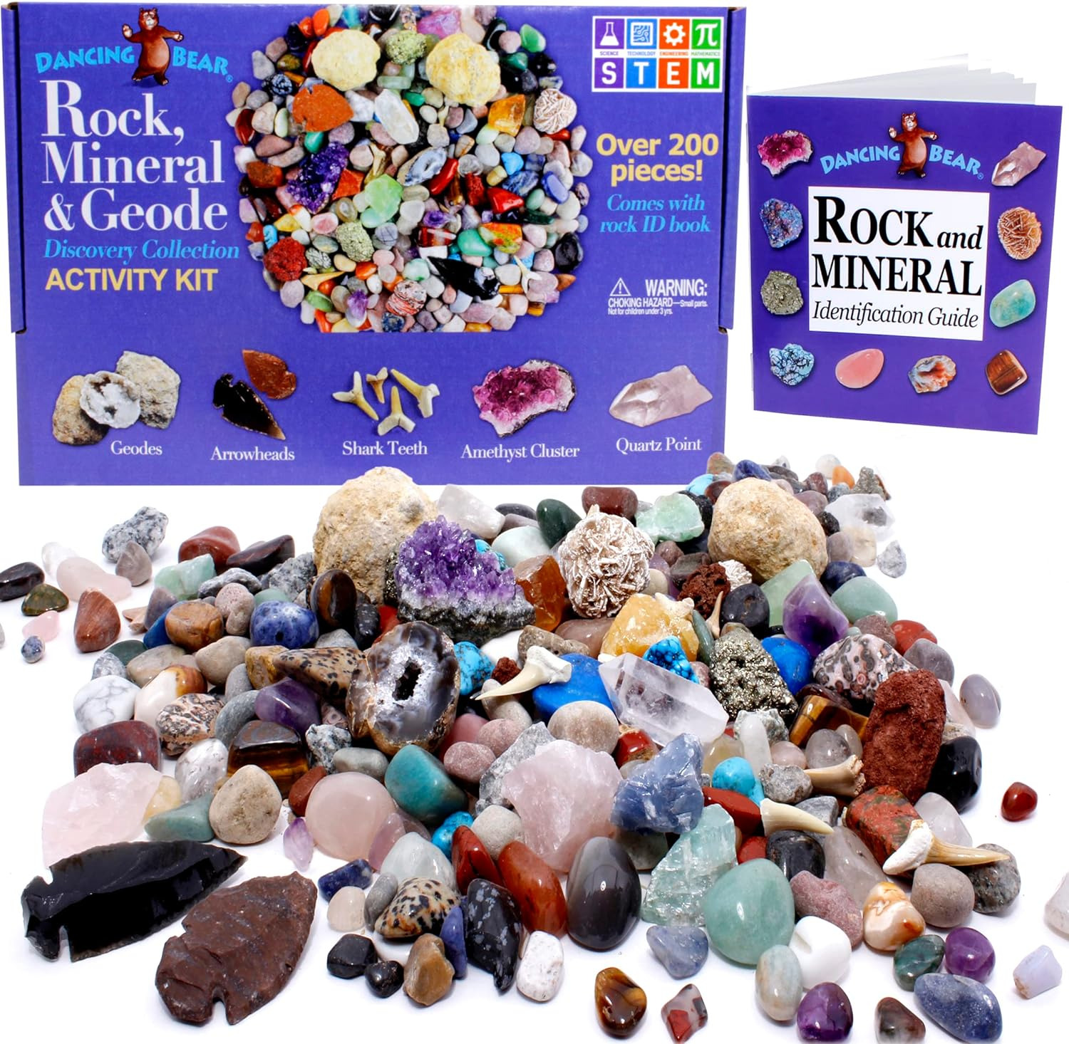 Rock, Mineral & Geodes Treasure Hunt Activity Kit (200 Pc Set) Real Shark Teeth 