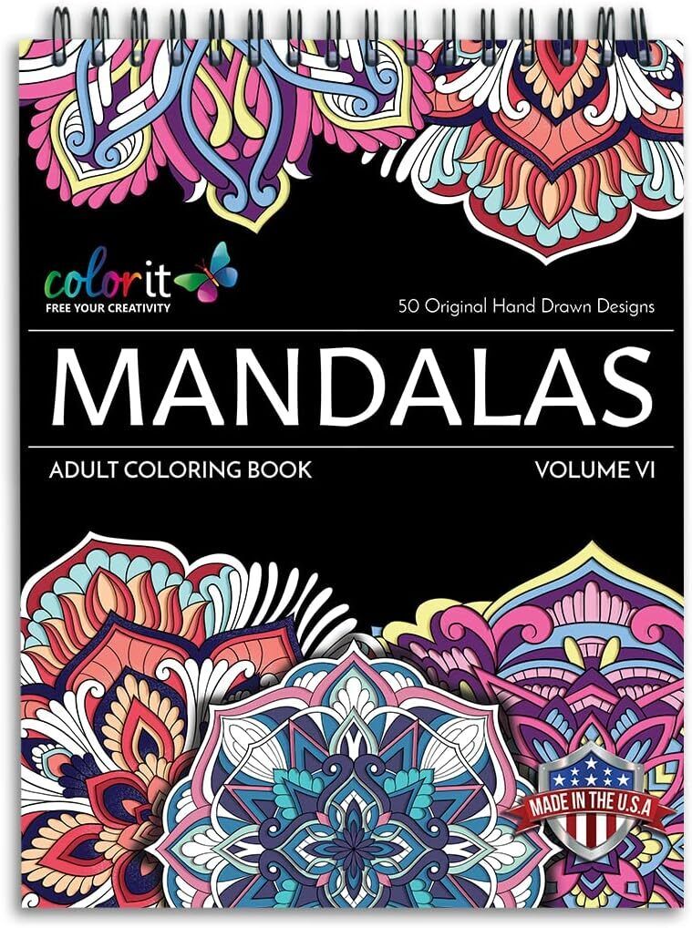 ColorIt Mandalas to Color Volume VI Spiral Bound Coloring Book, 50 Sheet - White