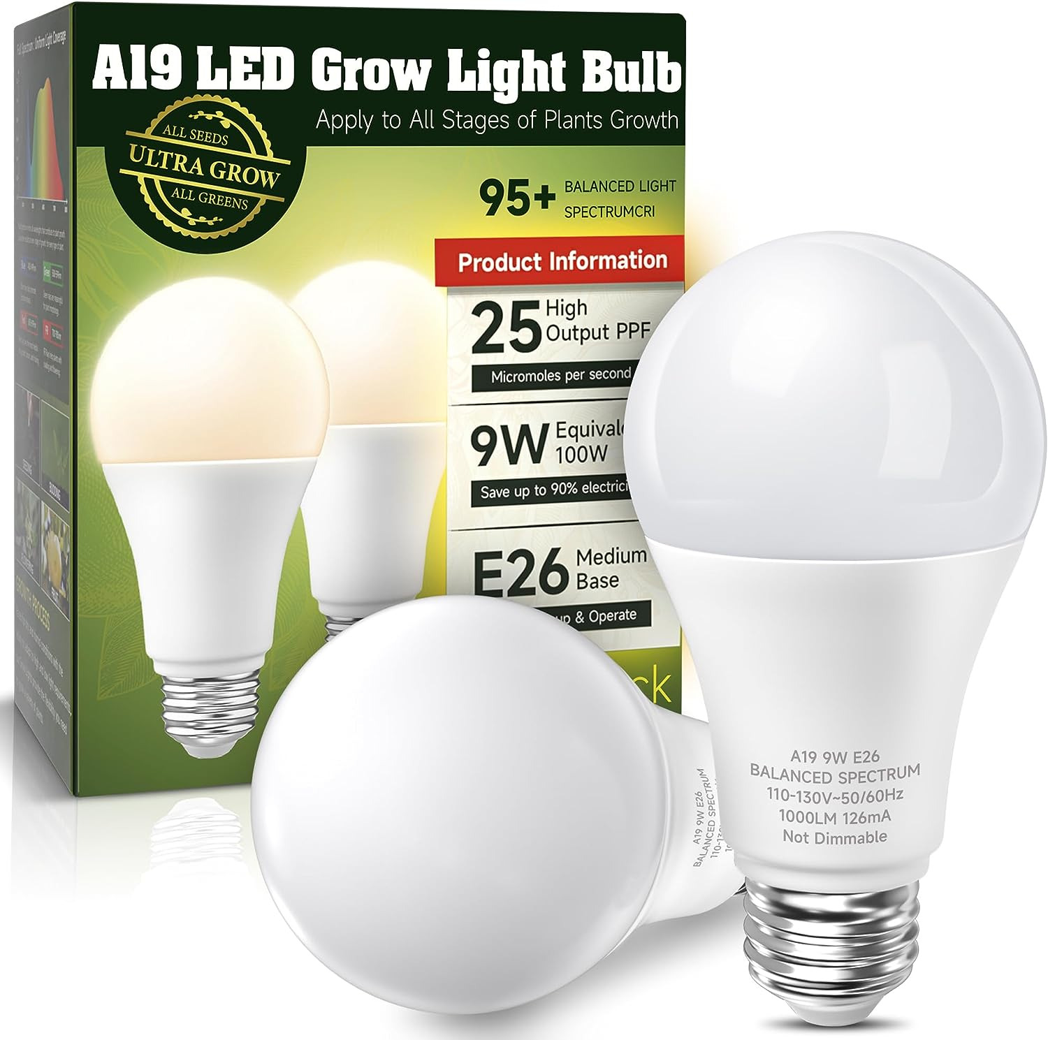 Grow Light Bulbs, LED Grow Light Bulbs A19, Full Spectrum Plant Light Bulbs