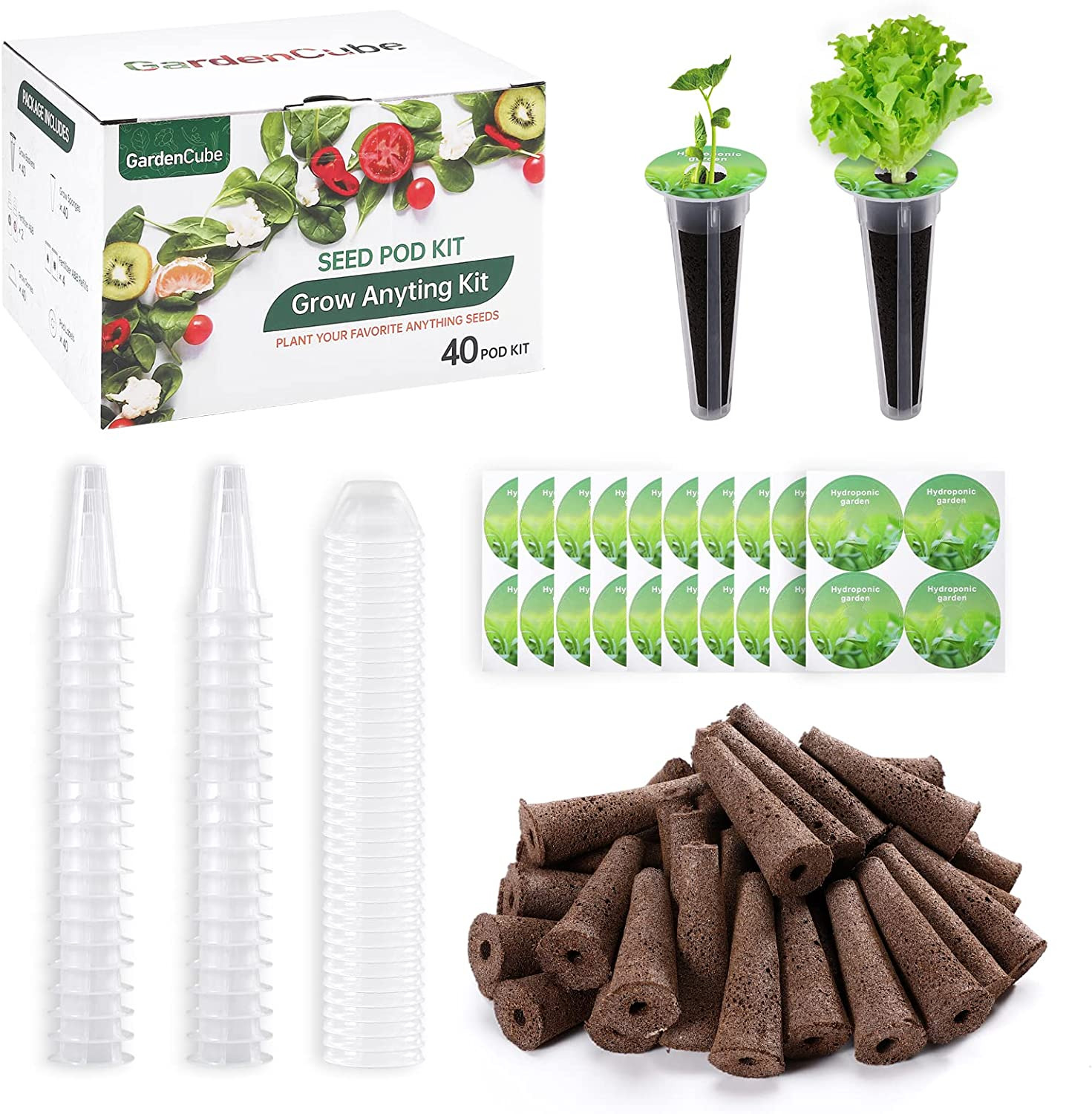 160Pcs Hydroponic Pods Kit: Grow Anything Kit with 40 Grow Sponges, 40 Grow Bask