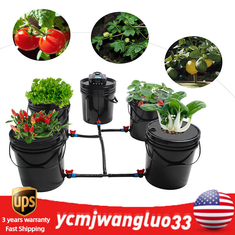 5 Gallon Round Bucket Deep Water Culture DWC Hydroponic Grow System Kit Set of 5