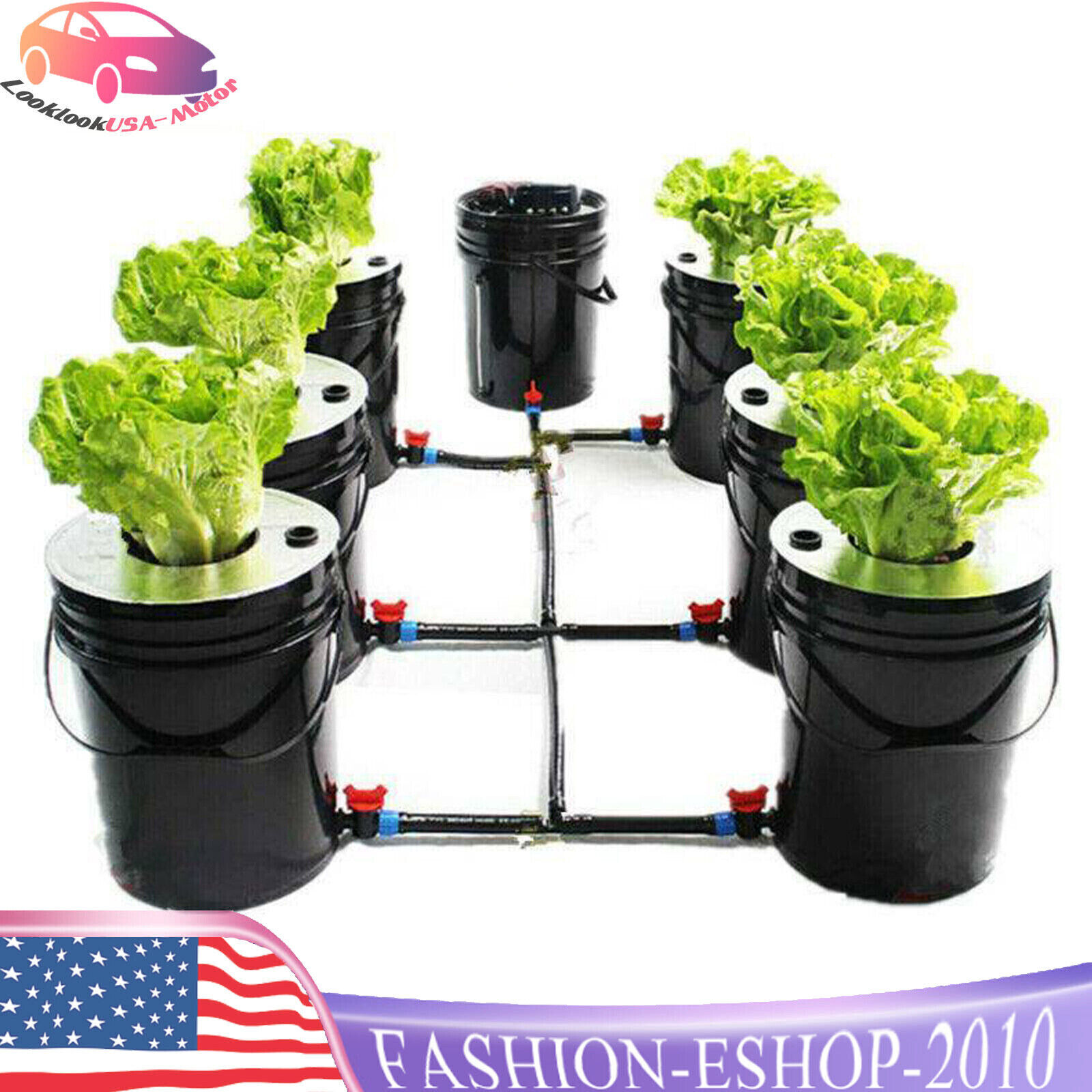 20L Indoor Deep Water Culture DWC Hydroponic System 6 Growing Sites W/ Pump US