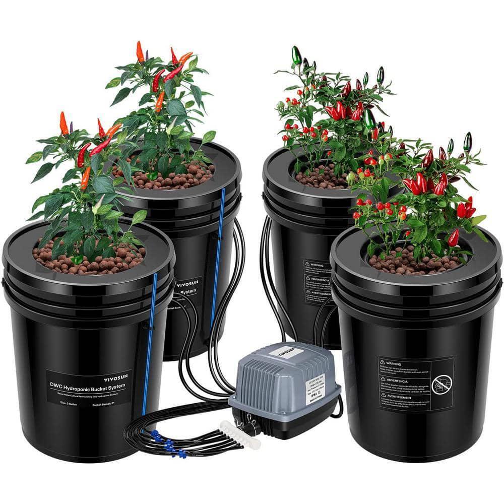 Hydroponic Deep Water Culture 4 Plant Bucket Grow System Kit Complete w Bubble