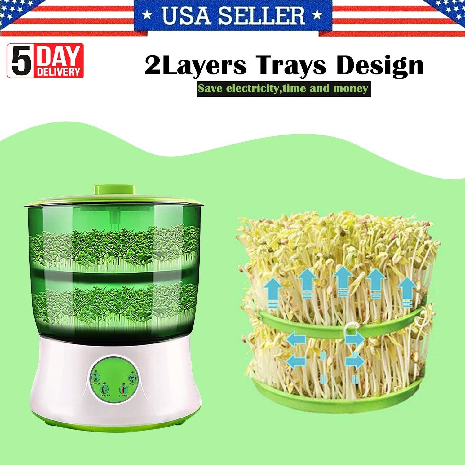 Bean Sprouts Machine Seed Sprouter Kits Intelligent Automatic Maker 2 Layers