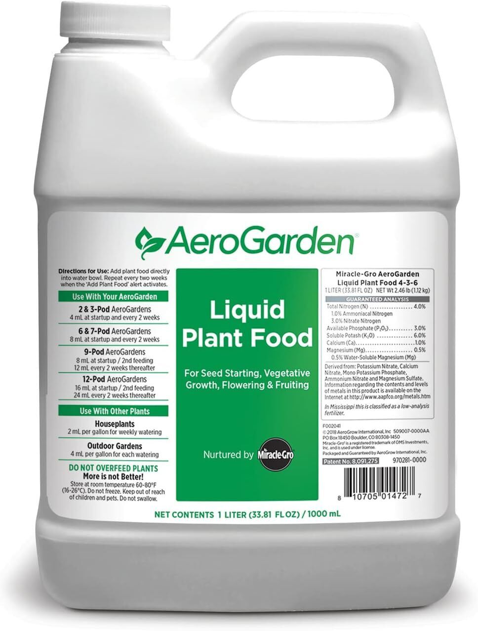 AeroGarden 32 Ounce Liquid Nutrients (1 Liter) Germination & Growth Support