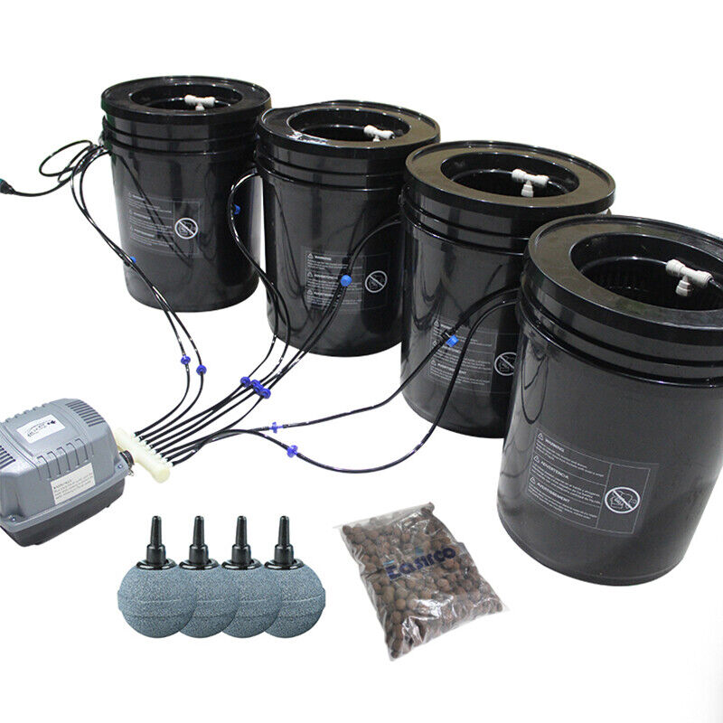 DWC Hydroponic Growing System Kit Deep Water Culture 5 Gal 4 Bucket 10W Air Pump