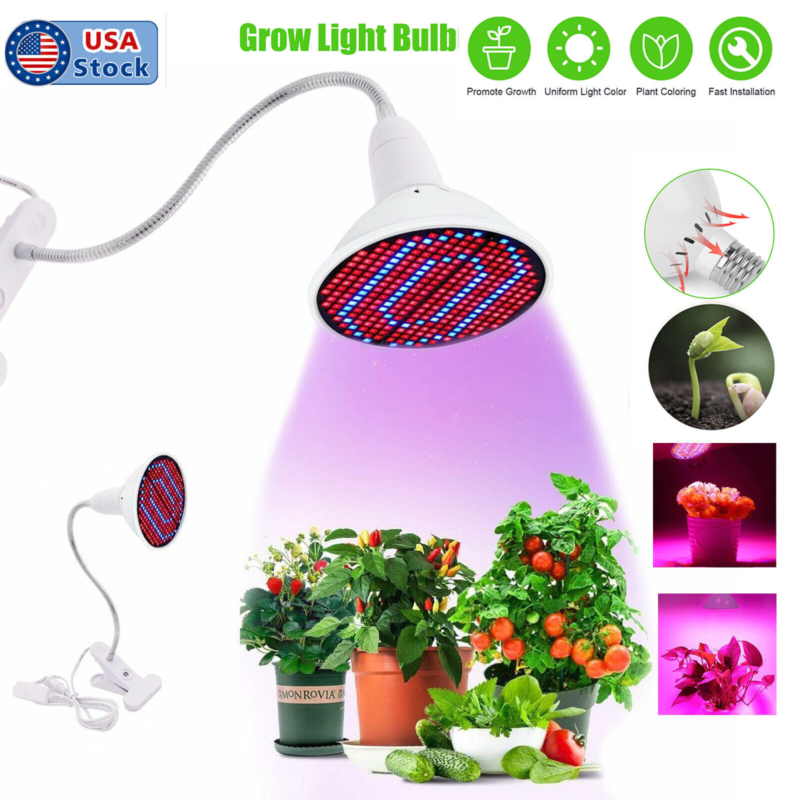 Grow Light Full Spectrum LED Bulb for Indoor Plants Flower Veg Growing Clearance