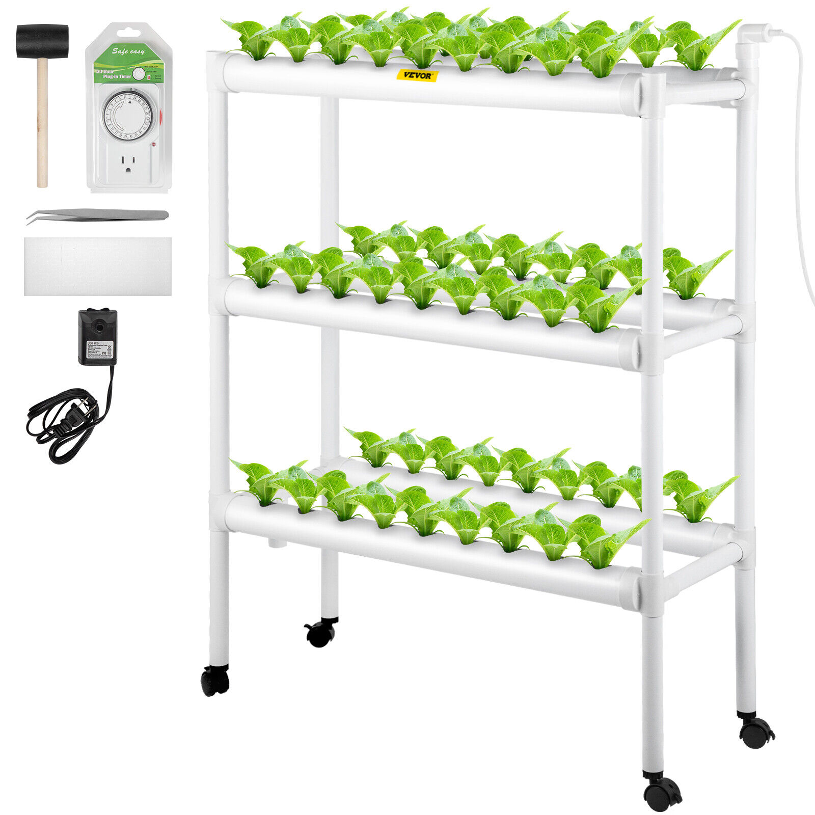 White Hydroponic Grow Kit Hydroponics System 54 Plant Sites 3 Layers 6 Pipes