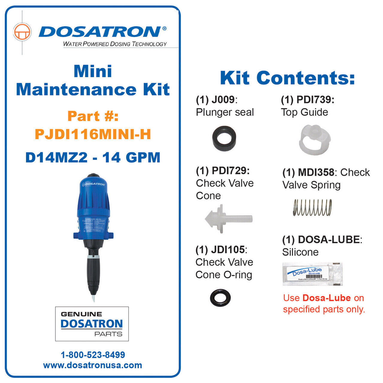 Mini Seal Kit for Dosatron Water Powered Doser 14 GPM 1:500 to 1:50 - 3/4 in (PJ