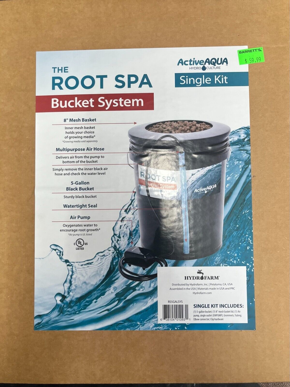 Active Aqua Root Spa 5-Gal Hydroponic Bucket Deep Water Culture System- NEW